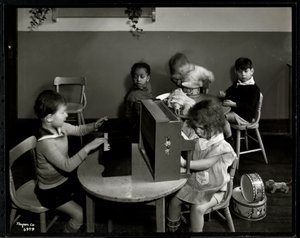 Children playing in the playroom at the New York Association for the Blind, 111 East 59th Street, New York, 1935